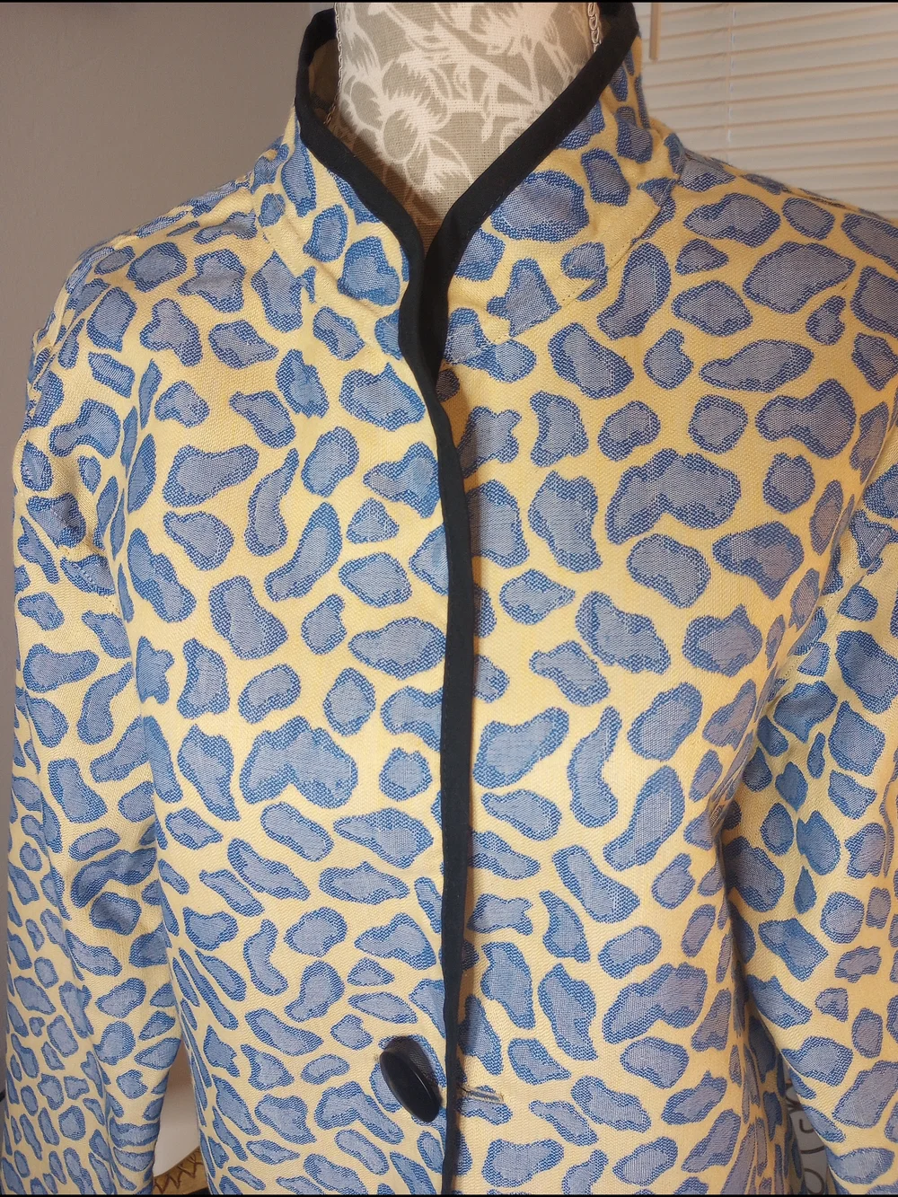 Womens Blue Reversible Leopard Print Collar Jacket